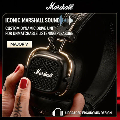 Auriculares Inalámbricos Bluetooth Marshall Major V 5 con Micrófono, Plegables, Estilo Pop Rock Retro, Compatibles con la Aplicación Marshall Bluetooth