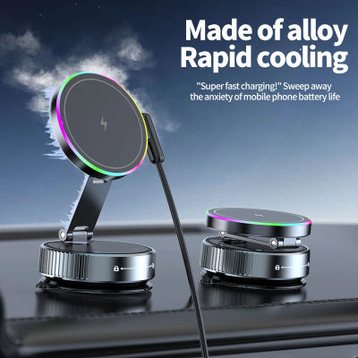 Cargador inalámbrico magnético con succión al vacío de 15W, soporte para teléfono de coche, giratorio de 360 grados, Compatible con teléfonos inteligentes y iPhone