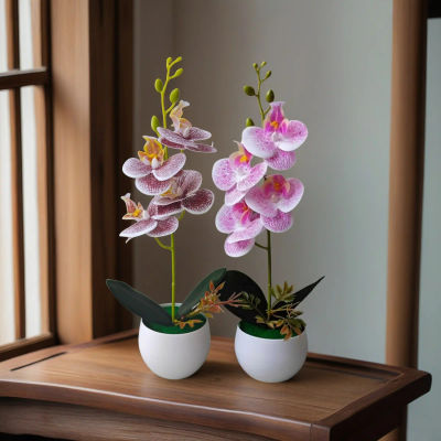 Planta en maceta de orquídeas artificiales realista con maceta de plástico para decoración de centro de mesa de Hotel, oficina en casa, orquídeas falsas