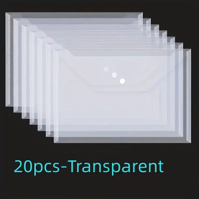 Sobre de plástico de 20 piezas, bolsa de archivo reutilizable impermeable transparente con botones, tamaño A4, carpetas de almacenamiento de información para estudiantes, nuevo
