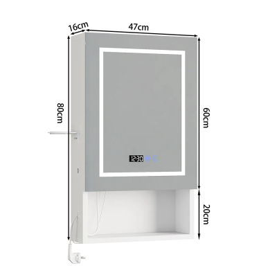 Mueble de Baño LED de 47x16x80cm con Espejo Antivaho, 2 Puertos AC/2 USB para Carga, Control Táctil de 3 Colores, Luz Sensorial Ajustable de 40cm, Soporte para Secador de Pelo, Estante Abierto,