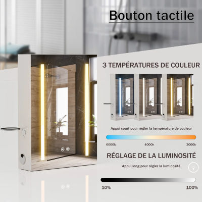 Indicador de modo de 3 colores, mueble con espejo LED para baño, mueble de pared, botiquín para baño con estante ajustable, memoria desempañador
