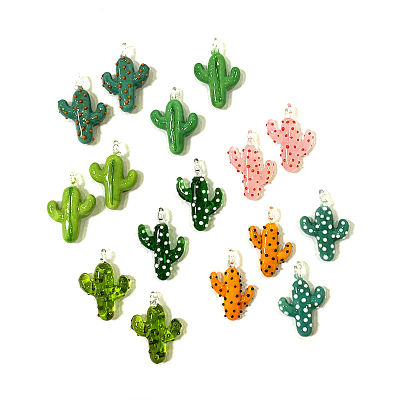 Paquete de 2 piezas de cactus lindo creativo encanto de vidrio joyería pequeña hecha a mano decoración colgante de planta en miniatura para bricolaje accesorios de fabricación de collares de joyería