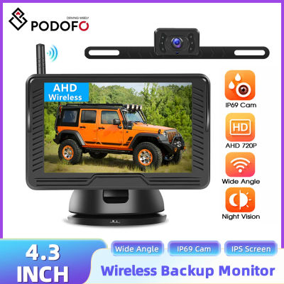 LeeKooLuu Monitor Trasero para Auto con Pantalla IPS de 4.3 Pulgadas, Cámara de Reversa Inalámbrica, Impermeable IP69, Visión Nocturna Infrarroja