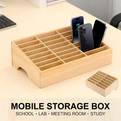 Caja de almacenamiento para teléfono móvil de 24 celdas, estante de colocación de teléfono móvil Simple para aula de oficina, caja de almacenamiento para teléfono móvil multirejilla de madera