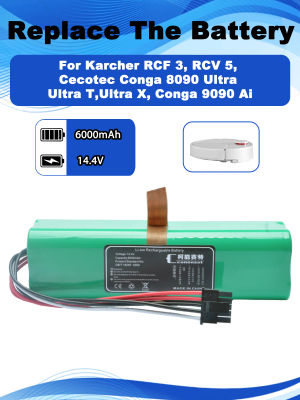 Batería de repuesto de 14,4 V para los modelos Karcher RCF 3, RCV 5, para el robot aspirador Conga 8090 Ultra, Ultra T, Ultra X y Conga 9090 Ai.