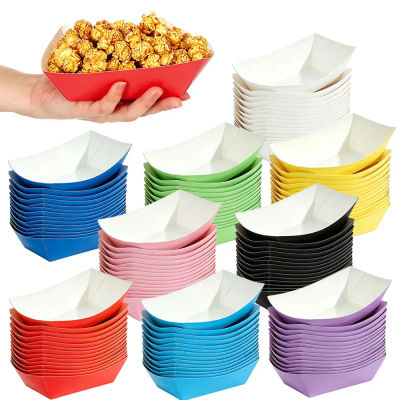 Vajilla Desechable de Color Sólido, Bandeja de Papel para Alimentos, Caja en Forma de Barco para Aperitivos, Decoración para Fiestas de Cumpleaños, Baby Shower, Bodas