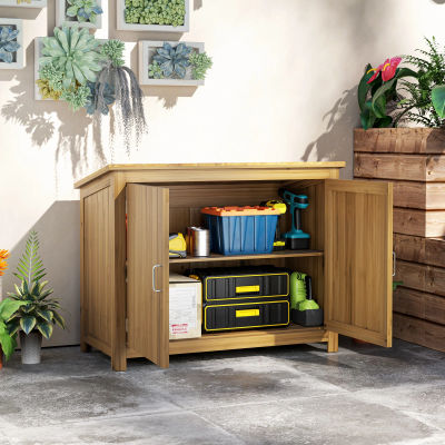 Outsunny mueble de jardín de madera, cobertizo para herramientas resistente a la intemperie 110x50x85cm, cobertizo para herramientas