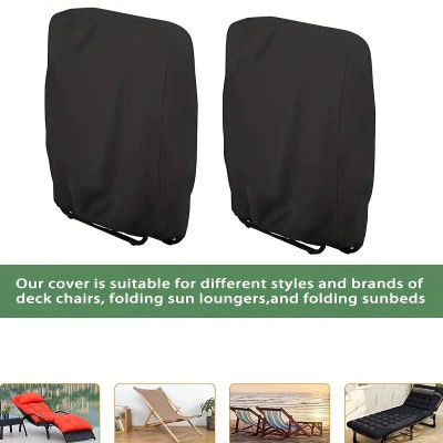 Funda para sillas plegables para exteriores, protección solar UV a prueba de polvo, cojín impermeable para silla reclinable, funda negra para muebles de 110x71cm