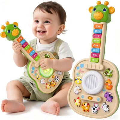 Guitarra Electrónica para Niños, Piano para Bebés con Sonidos de Animales, Reconocimiento de Colores, Luces y Melodías, Juguete Educativo, Jirafa Verde