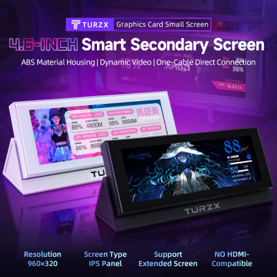 TURZX nueva pantalla secundaria IPS de 4,6 pulgadas CPU GPU RAM Monitor de ordenador 960x320 pantalla extendida para Windows 10 11