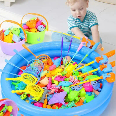 Juego de juguetes de pesca magnéticos para niños con piscina inflable, juguetes acuáticos para bebés y niños, juguetes rompecabezas deportivos para interiores y exteriores