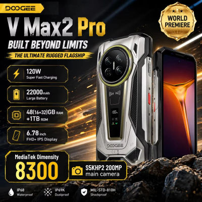 DOOGEE V Max 2 Pro Teléfono Resistente, Estreno Mundial, Pantalla de 6,78 pulgadas, 48GB(16+32) RAM + 1TB ROM, Batería Grande 22000mAh, Android 16, Luces de Camping Dobles con Efecto de Luz, Altavoces
