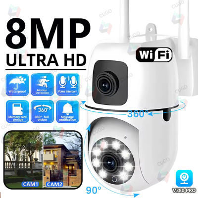 Cámara de seguridad Wifi HD de 8MP, inalámbrica, impermeable para exteriores, doble lente, pantalla Dual, seguimiento humano AI, Monitor de bebé con visión nocturna a Color