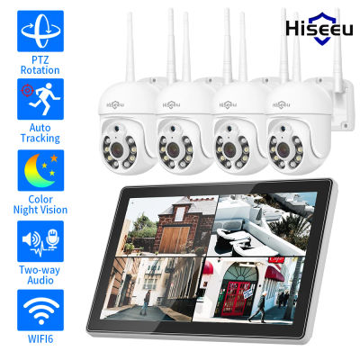 Hiseeu-Kit de cámaras de seguridad inalámbricas para exteriores, conjunto de sistema de vigilancia CCTV con Monitor de 10,1 ", NVR de 10 canales, impermeable, 3/5MP