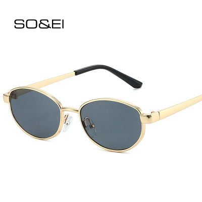 SO&EI Gafas de sol retro ovaladas de metal para mujer, gafas de sol de moda punk para hombre, UV400