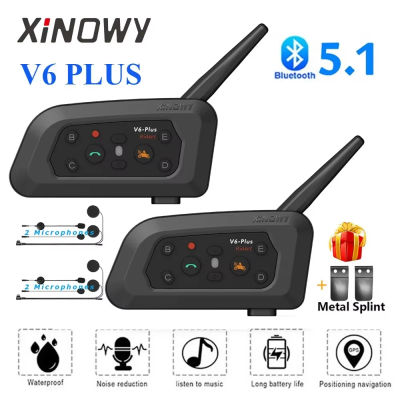 XINOWY V6 Plus, casco de motocicleta, auriculares Bluetooth, intercomunicador de interfono 1200M, impermeable, 6 pasajeros