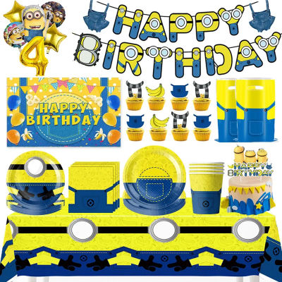 Globos de Cumpleaños M&Miniones, Decoración para Fiestas, Platos Amarillos con Diseño de Plátano, Adornos para Vasos, Servilletas, Mantel, Artículos para Fiestas Infantiles, Baby Shower