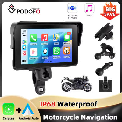Podofo Reproductor de Pantalla Inteligente para Motocicleta de 5'' con Carplay y Android Auto, Resistente al Agua IP68, Bluetooth, Ajuste de Brillo, Monitor para Motocicleta