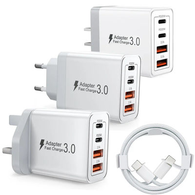 Cargador de Pared Multi-Puerto USB-C/USB-A con Enchufe EU/UK/US/AU, Cable Tipo C, Bloque de Carga Rápida Dual PD de 40W, Adaptador para Teléfono Móvil