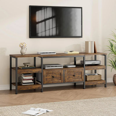Mueble para TV Retro HollyField de 180 cm – Mueble para TV con Estructura Metálica, Compartimentos Abiertos y 2 Cajones, Ideal para Sala de Estar, Dormitorio y Espacios Multimedia