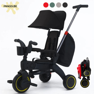 PANGDUBE Cochecito plegable 3 en 1, bicicleta para niños pequeños, triciclo para niños, triciclo de viaje con capota y cesta, cochecito ligero para niños de 1 a 5 años, cochecito portátil para bebés
