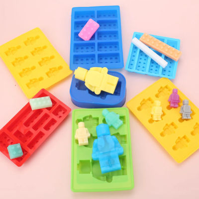 Bandeja de silicona para cubitos de hielo de Robot, moldes para dulces, Chocolate para niños, minifiguras para fiestas y hornear, temas de bloques de construcción, 1/6 piezas