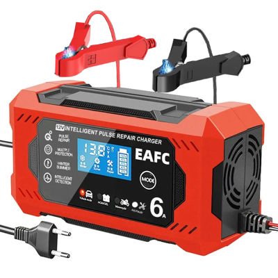 Cargador inteligente de batería de coche y motocicleta, unidad de carga, reparación de batería de plomo-ácido, pantalla LCD, 6A, 12V, 8A, 12V