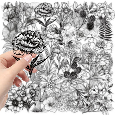 50 Uds. De pegatinas con patrón de plantas en blanco y negro, perfectas para fundas de teléfono DIY, tazas de agua, decoración de pegatinas para mascotas