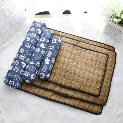 Estera de enfriamiento Natural para gatos, almohadilla de enfriamiento automático para mascotas de verano, estera de cama para gatos para perros, estera tejida de mimbre para interiores, cama para