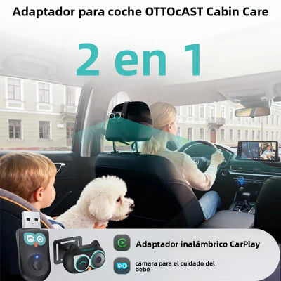 OTTOCAST Cabin Care Adaptador CarPlay inalámbrico 1080P HD Cámara para coche de bebé 150 ° Monitor de asiento trasero de pantalla dividida con visión nocturna gran angular