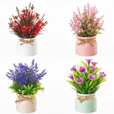 Mini Bonsái Artificial de Flores Artificiales, Planta Artificial Decorativa para Mesa, Adornos en Maceta, Decoración de Escritorio