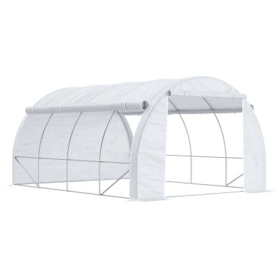Outsunny-Invernadero de Jardín de 4x3x2 m con Puertas y 6 Ventanas para Cultivos, Plantas, Flores Blanco