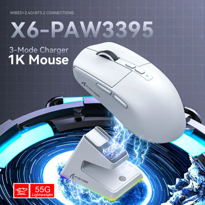 Ratón Bluetooth Attack Shark X6 PAW3395, conexión triple modo, Base de carga magnética táctil RGB, ratón Macro para juegos