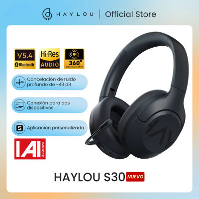 HAYLOU S30 Auriculares inalámbricos Bluetooth 5.4 con micrófono Auriculares con cancelación de ruido Hi-Res Audio 43dB Auriculares activos con controlador de 40mm