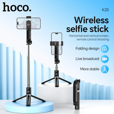 HOCO-Palo de Selfie inalámbrico de acero inoxidable K20, soporte para transmisión en vivo, Bluetooth 4,2, trípode extensible remoto, soporte para teléfono de viaje