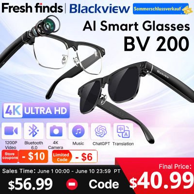 【Estreno mundial】Gafas inteligentes Blackview BV200 con cámara 8MP 4K HD, llamadas Bluetooth, asistente de voz y traducción por IA