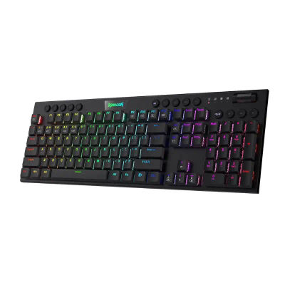 Teclado mecánico RGB inalámbrico Redragon K618 Horus, teclados para juegos Bluetooth/2,4 Ghz/con cable de perfil bajo, interruptor marrón/azul
