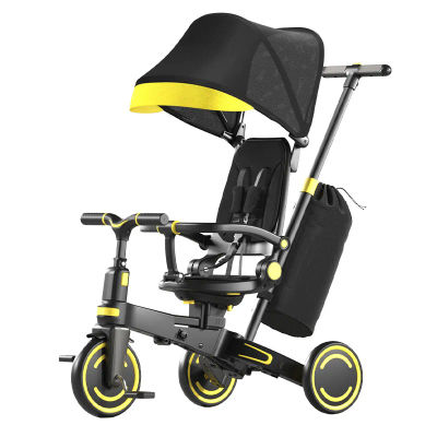 Triciclo para Bebés 9 en 1, Bicicleta de Empuje para Bebés, Cochecito con Dirección, Bicicleta de Aprendizaje para Niños Pequeños/Barandilla Desmontable, Toldo Ajustable