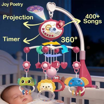 360 ° Móvil Musical para Cuna de Bebé, Luz Nocturna Giratoria con Proyección, Juguete con Campana para Cama, Temporizador de Cuatro Velocidades, Colgante para Bebés Recién Nacidos, Regalo para la