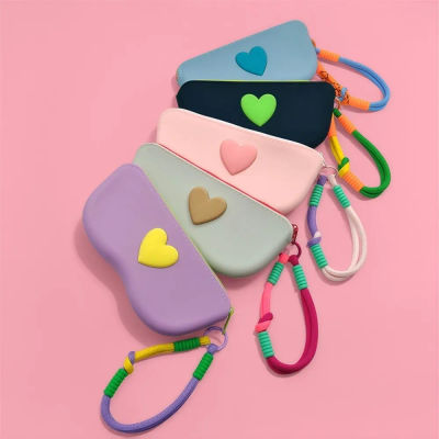 Bolsa de silicona para gafas con forma de corazón de amor, con cordón, bolsa de almacenamiento para gafas de sol a prueba de polvo, caja de gafas multifuncional impermeable