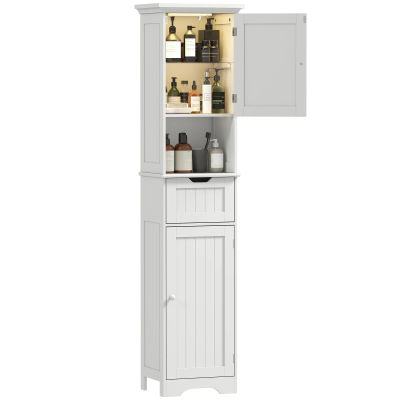 Mueble de baño HOMCOM con iluminación LED, mueble estrecho de almacenaje, cajón, 2 puertas, 40x30x cm, Blanco
