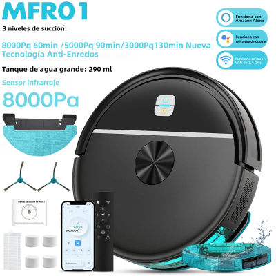 Aspiradora Robot OMESER 8000Pa con Función de Mopa, Control Inteligente por WiFi a través de Aplicación, Autocarga, Ideal para Pelo de Mascotas y Pisos Duros, Compatible con Tuya
