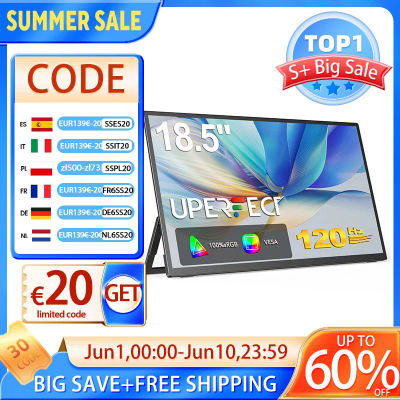 UPERFECT 18.5 pulgadas Monitor LCD IPS con velocidad de actualización de 120Hz 1080p FHD HDR Pantalla de computadora portátil Pantalla HDMI USB C Pantalla externa con altavoces duales giratorios VESA