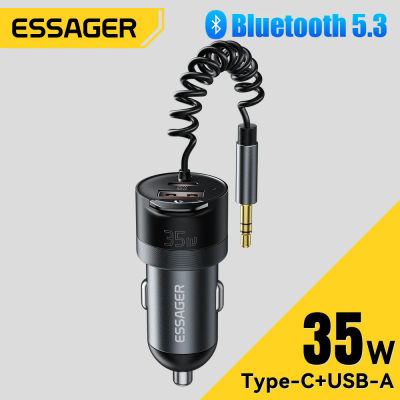 Essager Bluetooth 5,3 cargador de coche adaptador auxiliar de 3,5mm PD35W QC30W cargador rápido de coche para iPhone 16 15 Pro Huawei Xiaomi Samsung iPad
