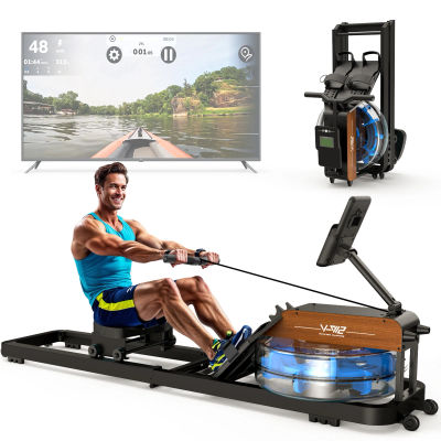 Máquina de Remo Plegable para el Hogar con Monitor Bluetooth y Soporte Ajustable para Tablet, Carga Máxima de 160 kg