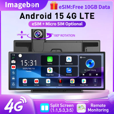 Imagebon M80 11.4' 4G Android 15 Dashcam Inalámbrico CarPlay Android Auto 8 Núcleos GPS Pantalla Dividida Monitor de Estacionamiento ESIM Estéreo para Coche