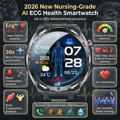 Nuevo Reloj Inteligente con ECG y IA de Grado Médico 2026, Pantalla de Cristal de Zafiro de 1.53'', Monitor de Frecuencia Cardíaca, Lípidos en Sangre y Ácido Úrico, Llamadas Bluetooth
