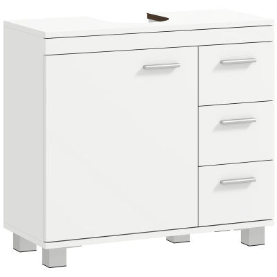 Mueble HOMCOM para debajo del lavabo, mueble de baño con 3 cajones y puerta con cierre amortiguado, armario de baño debajo del lavabo