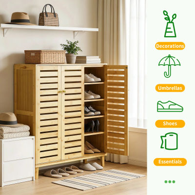 Mueble organizador de bambú independiente para zapatos con 5 estantes